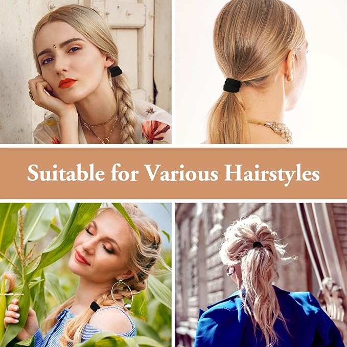 Black Hair Ties No Damage 100PCS High Stretching Hair Ties Thick Hair Bands Large Ponytail Holders for Women Girls Thick Heavy Curly Hair
