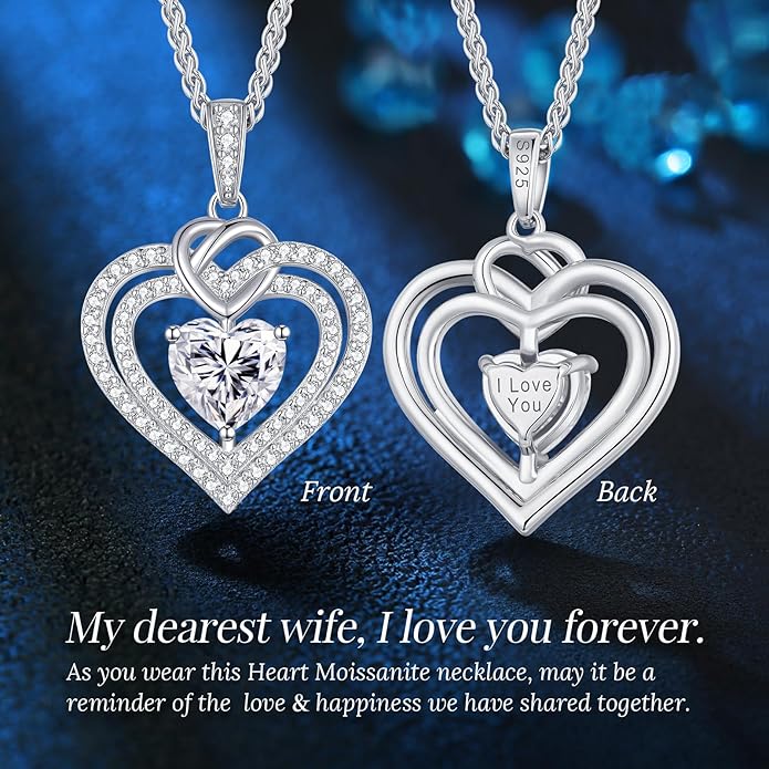 OOBEE Moissanite Heart Necklaces for Women, 1- 4 Carat Moissanite 925 Sterling Silver Gold Plating Fine Women Necklace,Ideal Anniversary Birthday Christmas Valentine Mothers Day Jewelry Gifts for Mom Wife Her Girlfriend