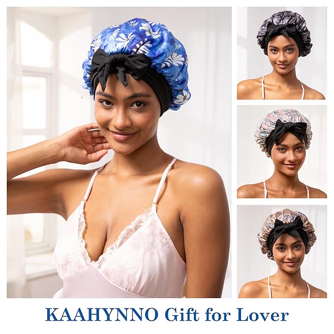 Tie Band Silk Satin Bonnet for Sleeping Hair: Women Sleep Night Wrap Cap for Straight Wavy Curly Coily Kinky Natural Hair Head - Daisy