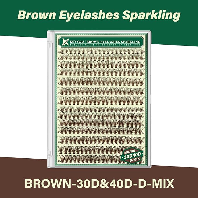 KEYYOU Brown Lash Clusters Natural Lash Extensions Wispy Eyelash Clusters 280Pcs D Curl Eyelash Extensions for Beginner Friendly Dark Lash Clusters Brown Eyelash Extensions (Brown-30D40D-D-8-16MIX)