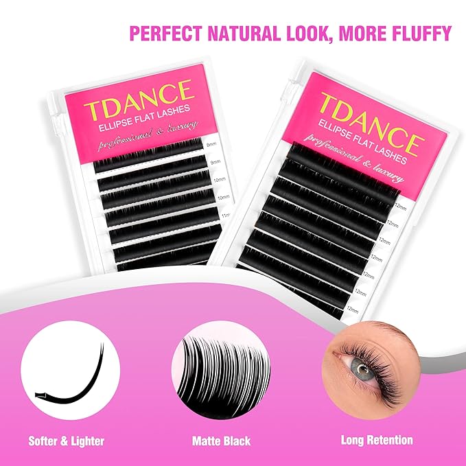 TDANCE Classic Lash Extensions Flat Lashes Eyelash Extensions 0.15mm DD Curl Ellipse Eyelash Extensions 10mm Mixed Black Matte Individual Lashes Salon Use(Flat,DD-0.15,10mm)