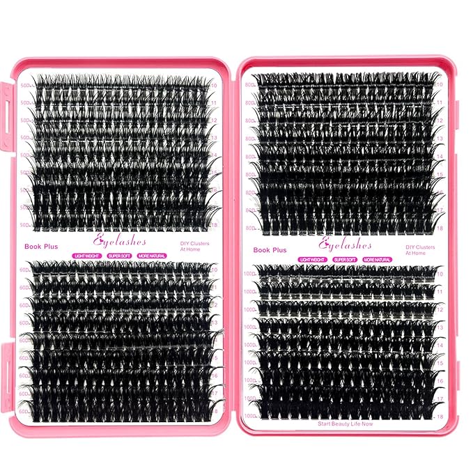 Qiveaory DIY Lash Extension Kit 684pcs Individual Lashes Clusters D Curl Eyelash Extension Kit with Lash Bond and Seal,Eyelash Remover Tweezers Brush(10-18mm,50D+60D+80D+100D) Lash Books DIY at Home