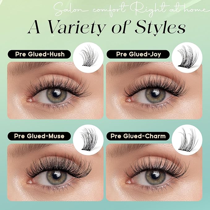 VYRILA Self-Adhesive Lash Cluster Kit, Pre-Glued Clusters with Tweezers, Pop-On Faux Eyelashes, 3D Thin Band D Curl Natural Look Lahses, Easy to Apply, Reusable Eyelash Extensions (Charm-10-16-Kit)
