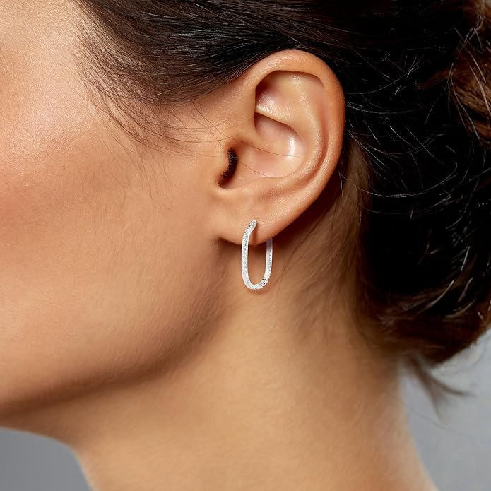 Paperclip Oval Hoops in Real 10K White Gold with a Diamond-Cut Finish | 30mm Length | Real Gold, Stamped for Authenticity