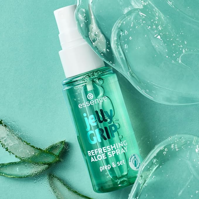 essence Jelly Grip Refreshing Aloe Spray, Fixation Spray, Transparent, Moisturising, Refreshing, Radiant Fresh, Vegan, Oil-Free, Alcohol-Free, Paraben-Free, Pack of 1 (50 ml)