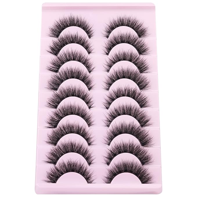 Russian Strip Lashes Cat Eye Mink Lashes Natural Wispy Eyelashes zanlufly D-Curly Volume False Eyealshes Clear Band Volume Natural Look Fake Lashes that Look Like Extensions Eye Lashes Pack