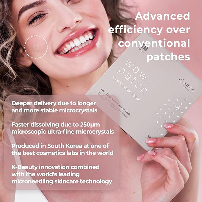 OMMA Korean Microdart Acne Patch, Cystic Acne Treatment, Micropoint Pimple Patches for Face for Early-Stage Painful Zits, Salicylic Acid & Tea Tree - 17 mm Zit Stickers (18 Count)