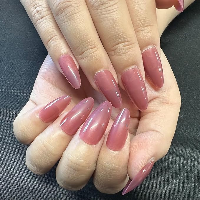 JONKASIPA Press On Nlmond Nails Unique Jam-Purple Fake Nails, French Tip Nails Designed for Women, Nail Art Sets for Everyday Wear 24 Pcs