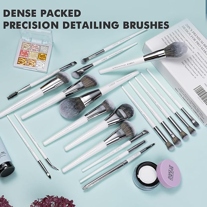 LORYP Makeup Brush Set Professional Soft Synthetic Vegan Luxury Cosmetic Brushes for Face & Eye White 20 Pcs