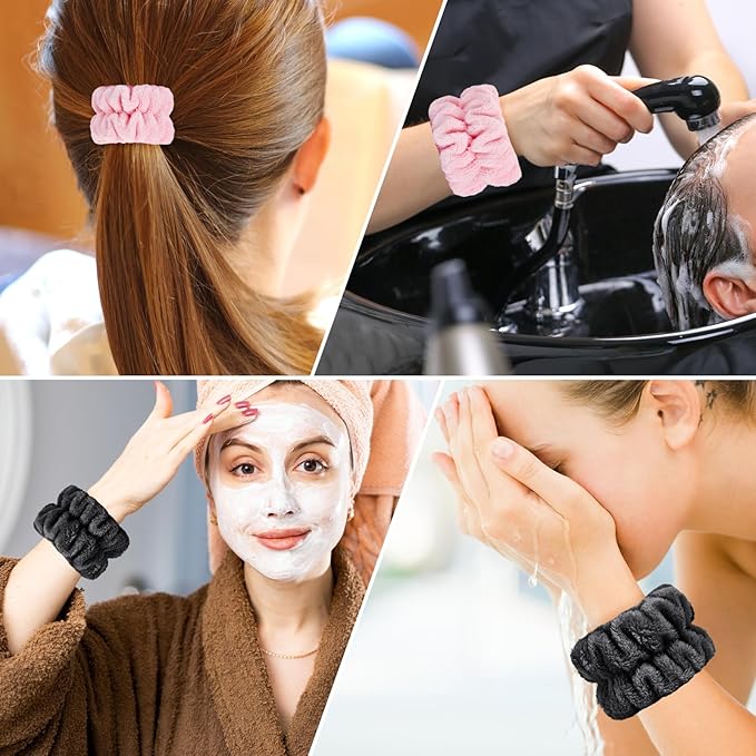 Dorbetar 4 Pcs Wrist Bands for Washing Face, Microfiber Wrist Towels for Washing Face, Spa Wristbands for Washing Face, Face Wash Wristbands, Arm Bands for Washing Face for Woman and Children