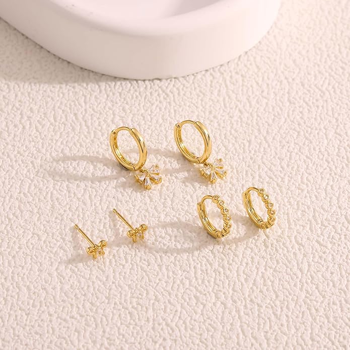 Freekiss 3 Pairs Gold Hoop Earrings Set: Dainty Stud Earrings Trendy Small 14K Gold Plated Hypoallergenic Dangle Cartilage Huggie Hoop Earrings for Women Gold Jewelry for Women Gifts