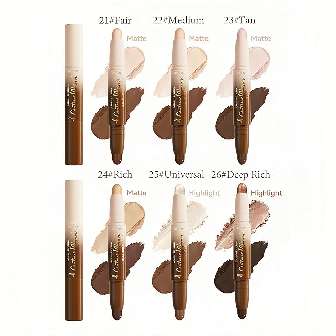 MAEPEOR Contour Highlighter Stick 2 in 1 Smooth Natural Glow Cream Bronzer and Highlighter Stick Long Lasting Non-greasy and Non-drying Brightening Pen (06 Deep Rich)