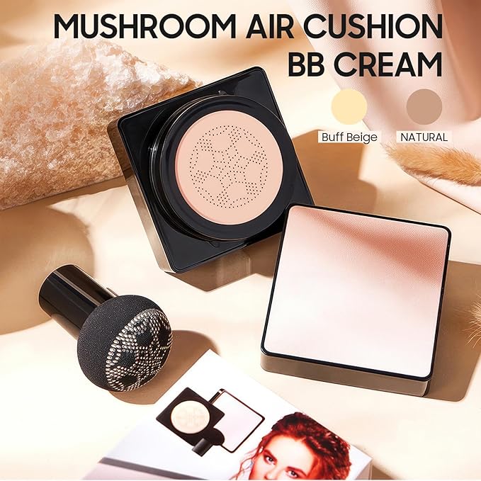 Mushroom Head Air Cushion CC Cream - Long-Lasting & Waterproof New Mushroom Head Screw Lid Concealer Makeup Base for All Skin Types, Create Natural Face Makeup (Natural)
