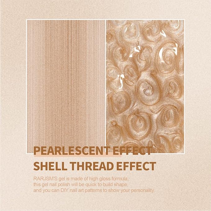 RARJSM Pearl Gel Nail Polish, Glitter Drawing GelPolish Rose Gold Shimmer Mermaid Nail Gel Soak Off for Salon Home DIY Manicure Use