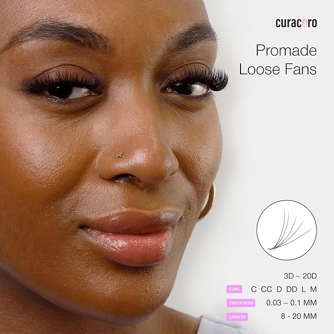 Curacoro Promade 500 Fans 16D-0.03 D Curl 16mm Length Handmade Volume Lash Fans for Long-Lasting Eyelash Extension