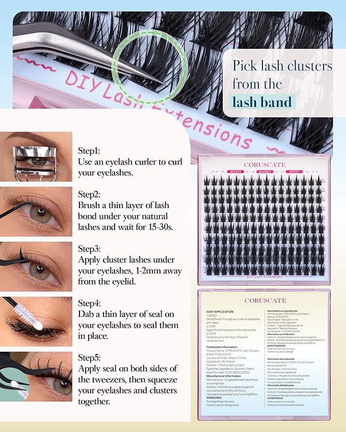 CORUSCATE Manga Lash Clusters Kit Spikes Anime Eyelash Clusters Natural Lash Extension Kit Wispy Cluster Eyelash Extensions Japanese Individual Lashes CD Curl DIY with Lashes Cluster Glue