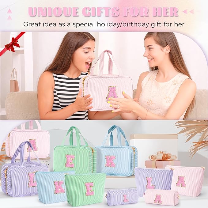 Valentines Day Gifts for Teen Girls Women - Toiletry Bag Initial Makeup Bag | Travel Cosmetic Bag | 8 9 10 11 12 13 14 15 16 Years Old Girl Gifts Trendy Stuff - Pink A