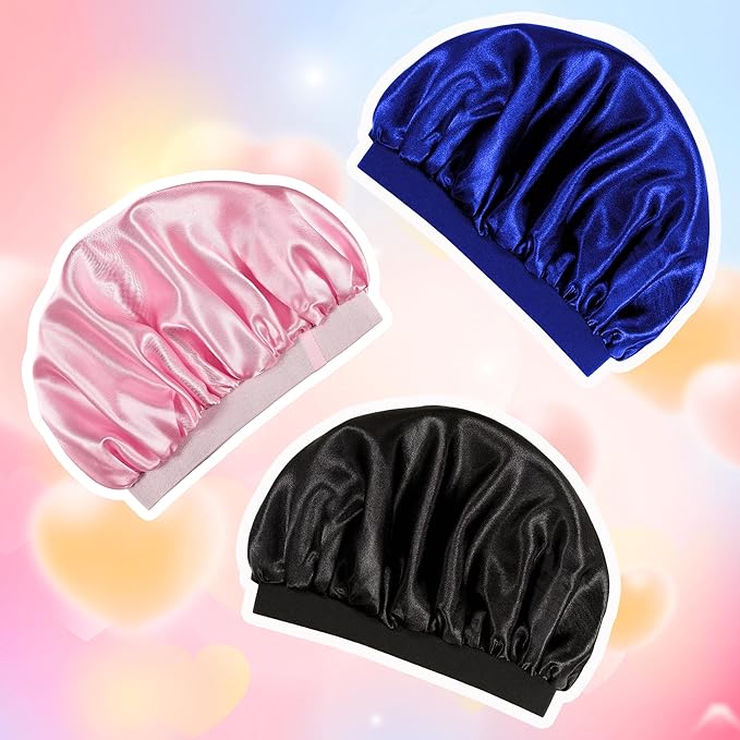 3 Pcs Bonnet for Kids, Kids Bonnets for Girls, Satin Silk Hair Bonnet for Sleeping, Soft Wide Band Sleep Cap for Curly Hair Braids for Teens Child Toddler