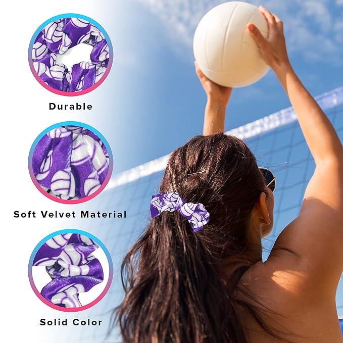 Volleyball Scrunchies, Velvet Hair Ties Headband Accessory, Set of 4 Purple