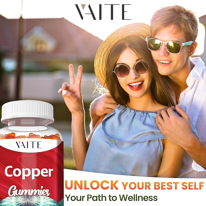 VAITE Copper Supplement Gummies 10 mg Amino Acid Chelate – Trace Mineral That Plays a Role in Collagen Formation, Gentle on Stomach, Supports Daily Nutrition & Balance – Vegan, Non-GMO, 60 Count