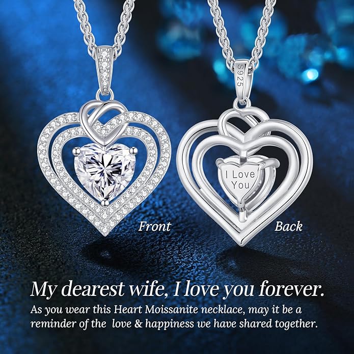 OOBEE Moissanite Heart Necklaces for Women, 1- 4 Carat Moissanite 925 Sterling Silver Gold Plating Fine Women Necklace,Ideal Anniversary Birthday Christmas Valentine Mothers Day Jewelry Gifts for Mom Wife Her Girlfriend