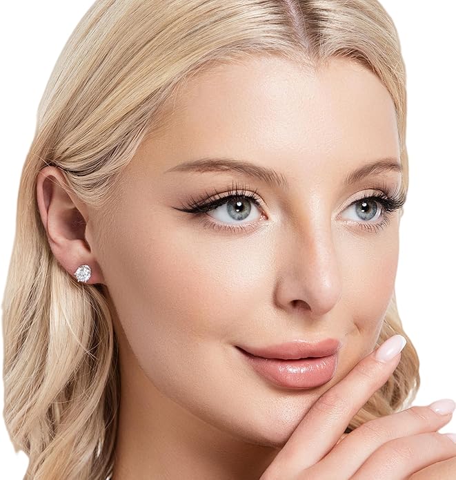 Moissanite Stud Earrings 1.2ct-2.4 ct DF Color Grade Round Cut Lab-Grown Moissanite Earrings 18K White Gold Plated Sterling Silver Friction Back for Women Men