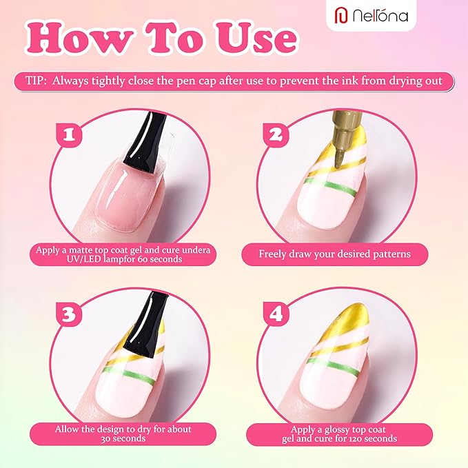 Dual tip Nail Art Pens Set – 10 Colors Acrylic Nail Polish Pens with Fine Tip & Brush Tip for DIY Nail Designs, Quick Dry, Long Lasting Nail Art Markers for Professional Manicure, Home & Salon Use
