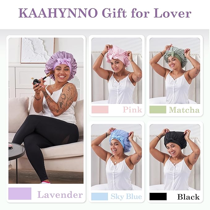 Tie Band Silk Satin Bonnet for Sleeping Hair: Women Sleep Night Wrap Cap for Straight Wavy Curly Coily Kinky Natural Hair Head - Lavender Purple