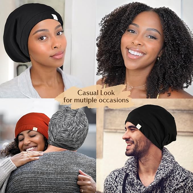 YANIBEST Silk Satin Bonnet Hair Wrap for Sleeping, Adjustable Slouchy Beanie for Women, Silk Lined for Curly Hair and Braids, Hot Pink