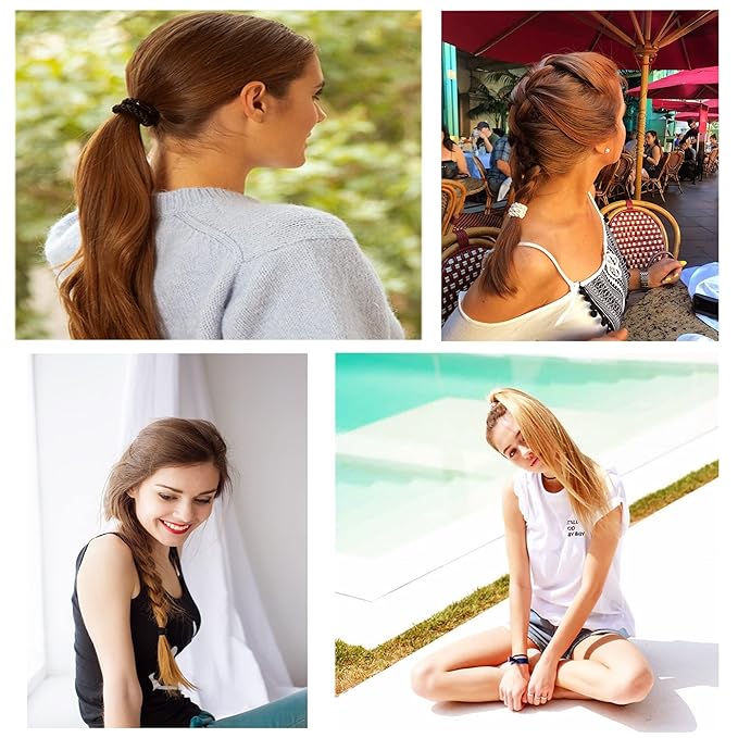 AXEN 8PCS Elastic Hair Tie for Women Girls, Cotton Bands Soft Woven Ponytail Holders for Thick Hair and Curly Hair, Double Mixed Colors 2
