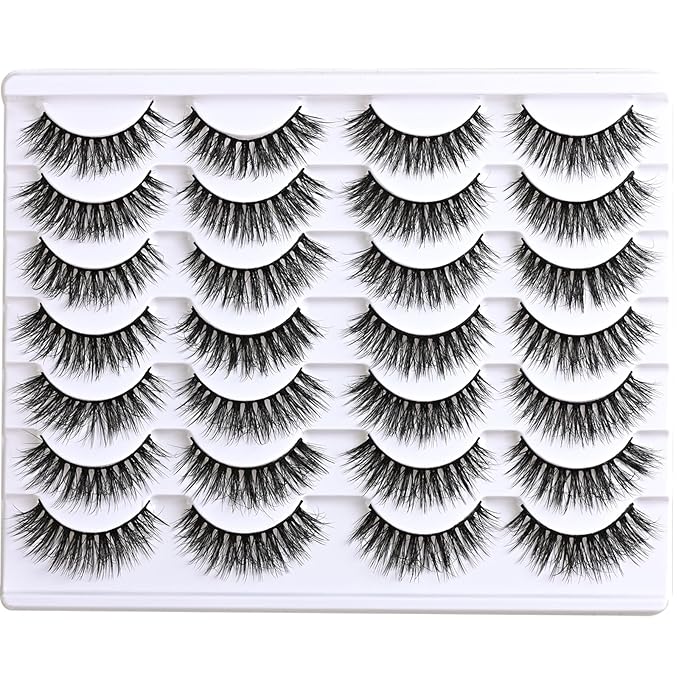 APCYUST Lashes False Eyelashes Natural Lashes Wispy 14 Pairs Fake Eyelash Reusable Lash Strips Fluffy Eye Lashes Pack Short Mink Strip Lashes Natural Look Wispies Cateye Lashes for Women