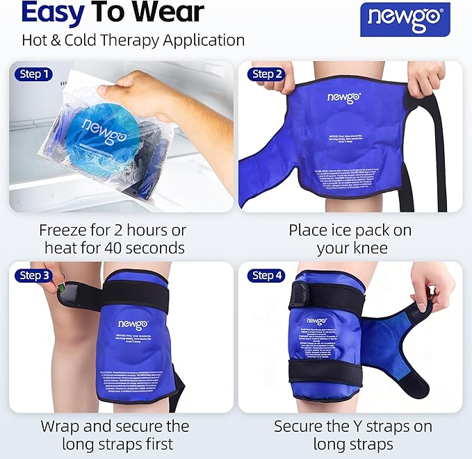 NEWGO Ice Pack for Knee Injuries Reusable, Knee Ice Pack Wrap Around Entire Knees for Replacement Surgery Recovery, Gel Cold Pack Wrap for Meniscus Tear, ACL, Swelling Pain Relief - Blue