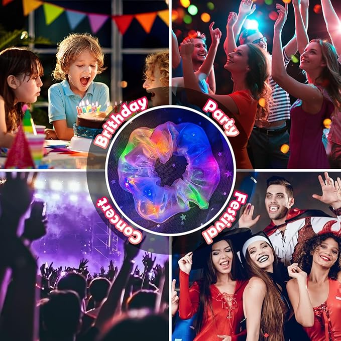 40 PCS Light up Scrunchies, 3 Glow Mode, Hair Accessories for Women, Glow in the Dark Party Supply for Festival Rave Slumber Party