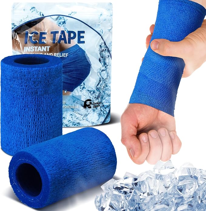 Geiserailie 2 Pcs Instant Cooling Ice Tape Self Sticking Compression Wrap Reusable Sport Ice Tapes No Refrigeration Needed Athletic Muscle Bandage for Pain Relief and Swelling(Blue,3 Inches)