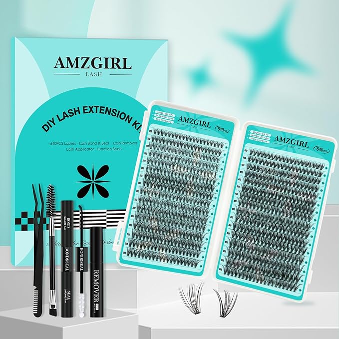 Lash Clusters Kit 640Pcs, 30D+40D Eyelash Extension Kit, Lash Bond and Seal Waterproof, Lash Remover, Lash Applicator Tool and Function Brush for DIY Eyelash Cluster Kit(D-Mix9-16mm Kit)
