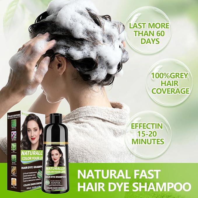 Vireo Color Dark Brown Hair Dye Shampoo for Women & Men, 15 Min Gray Coverage, 3 in 1 Semi-Permanent Color with Natural Herbal Ingredients, Lasts 60 Days