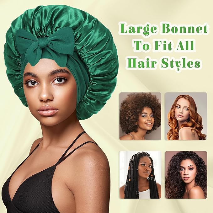 vidsel Bonnet with Tie Band, Hair Care Satin Silk Bonnet for Sleeping Women, Silky Sleep Bonnets for Women, Reversible Double Layer Sleep Cap for Curly Hair Braids