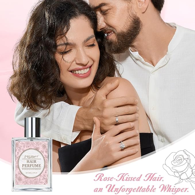 Hair Perfume for Women - Long-Lasting Scent, Frizz Control & Odor-Eliminating Formula, Pheromone-Infused, Hair & Body Fragrance Mist, Perfume Oil Nourishes & Hydrates, Fresh Romantic Rose Scent