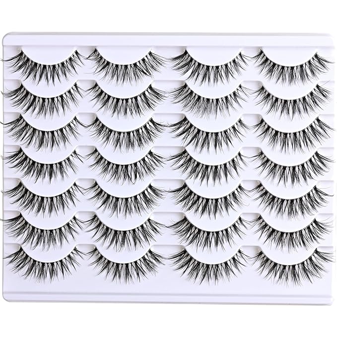 APCYUST Eyelashes Cat Eye Strip Lashes Natural Look Short False Cateye Lash 14 Pairs Clear Band Fake Mink Eyelash Fluffy Pestañas Postizas Naturales