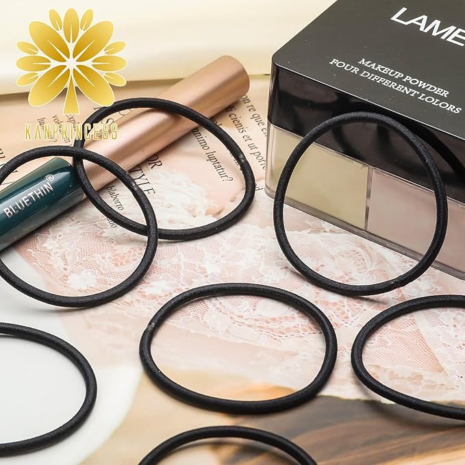 100PCS Black Hair Ties For Thick Hair, Ponytail Holders Hair Bands No Damage For Women, Elastic Thick Hair Ties Hair Bands For Girl Thin Hair (Black)