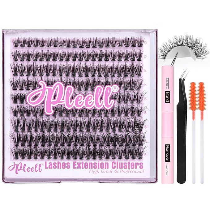 Fluff Lash Extension Kit Wispy Eyelash Extension Kit 10-18MM Natural Lash Clusters 180PCS Cluster Eyelash Extensions with Lash Bond and Remover and Lash Applicator DIY Lashes Extension by Pleell