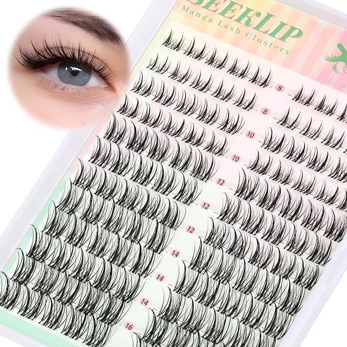 Lash Clusters Manga Individual Deer Lashes with Clear Band Spiky Natural C Curl 120PCS 8-16MM Mixed Eyelash Extensions for DIY Doe Eyed Japan Korean Anime Eyelash Clusters at Home (Thorns)