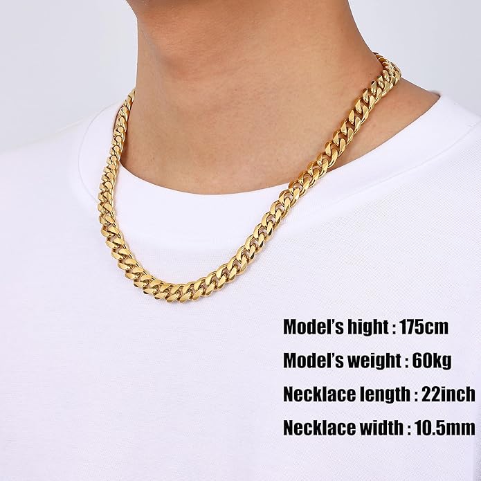 Fiusem 3.5mm Cuban Link Chains for Men, Silver Tone/Black/14K Gold Plated Stainless Steel Necklace Chain, Mens Necklace 16, 18, 20, 22, 24, 26, 28 Inch