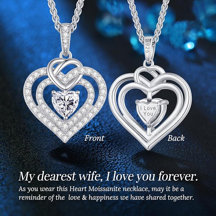 OOBEE Moissanite Heart Necklaces for Women, 1- 4 Carat Moissanite 925 Sterling Silver Gold Plating Fine Women Necklace,Ideal Anniversary Birthday Christmas Valentine Mothers Day Jewelry Gifts for Mom Wife Her Girlfriend