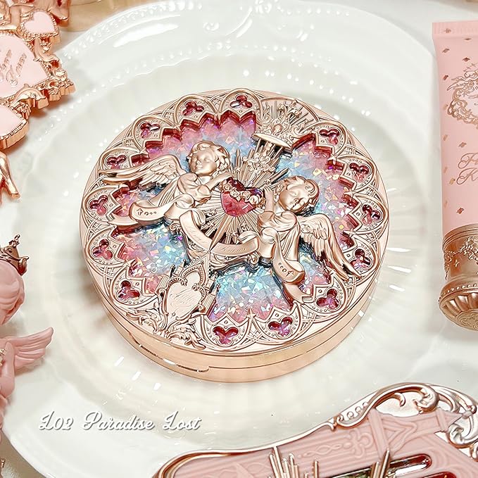 Flower Knows Little Angel Embossed Highlighter - Moonlight White Highlighter Powder,Long-Lasting Moonlight Glow,Creamy White&Subtle Warm Shimmer,Velvet & Weightless Finish(L03 Chanting Anthem)