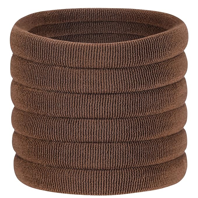 60 Pcs 2 Inch Brown No Damage Hair Ties for Women Thick Hair, Large Soft Seamless Nylon Fabric Elastic Hair Ties Ponytail Hair Holders Hair Elastics Hair Band for Women