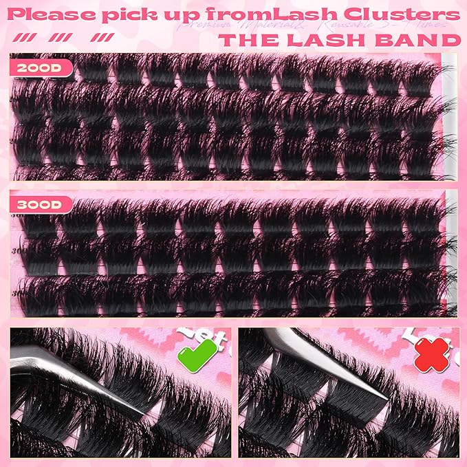200D+300D Lash Clusters Volume Thick Individual Lashes Fluffy Cluster Eyelash Extensions 10-20MM D Curly Eyelashes Clusters Dramatic Lash Extension Faux Mink Mega Eyelash Clusters by Pleell