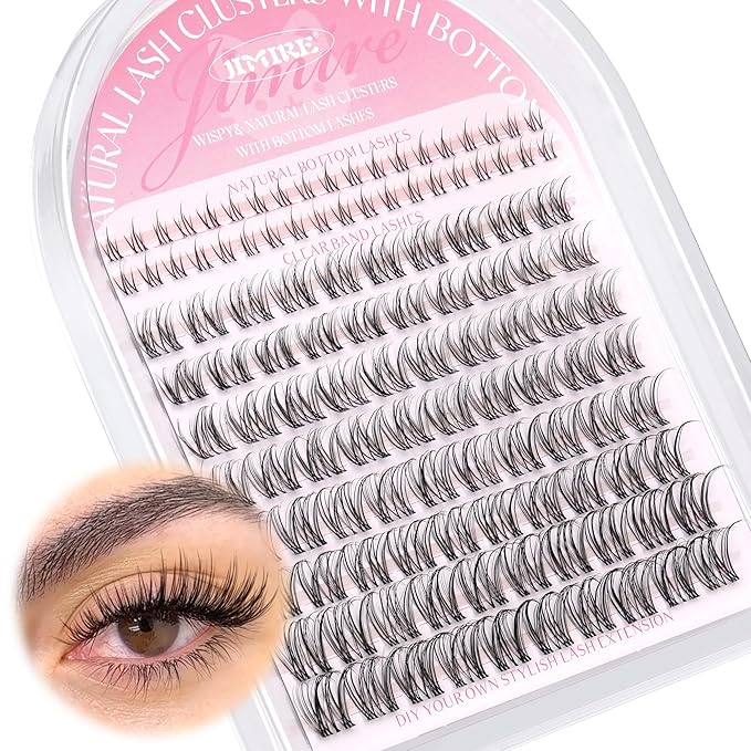 JIMIRE Venus Lash Clusters with Bottom Lashes Natural Look Wispy 10-16MM Eyelash Clusters D-Curly Cluster Eyelash Extensions 112Pcs DIY Lash Extension Invisible Band Lashes Clusters