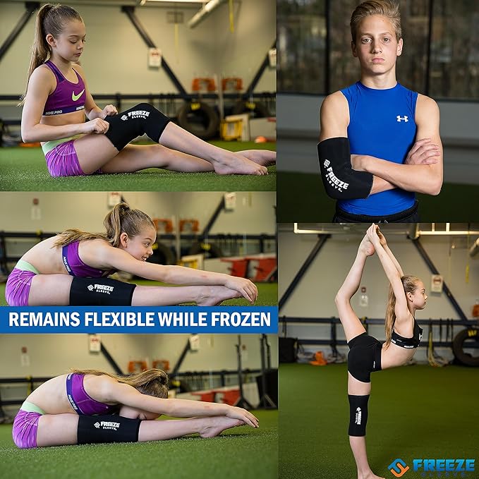 FreezeSleeve Ice and Heat Therapy Sleeve | Reusable Ice Pack Flexible Gel Compression Sleeve for Pain Relief and Recovery of Elbow Knee Ankle Leg Wrist Injuries | Turquoise X Small Kid