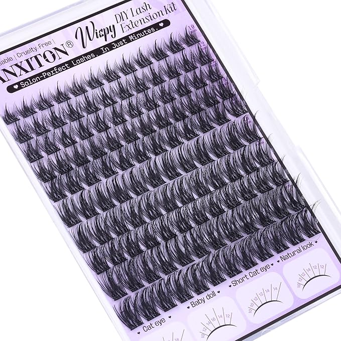Wispy Lash Clusters Kit Natural Look Lash Clusters DIY Lash Extension Kit 10-18mm Cluster Eyelash Extensions Kit Lash Bond and Seal Lash Tweezers Individual Lashes Cluster Kit DIY Lash at Home